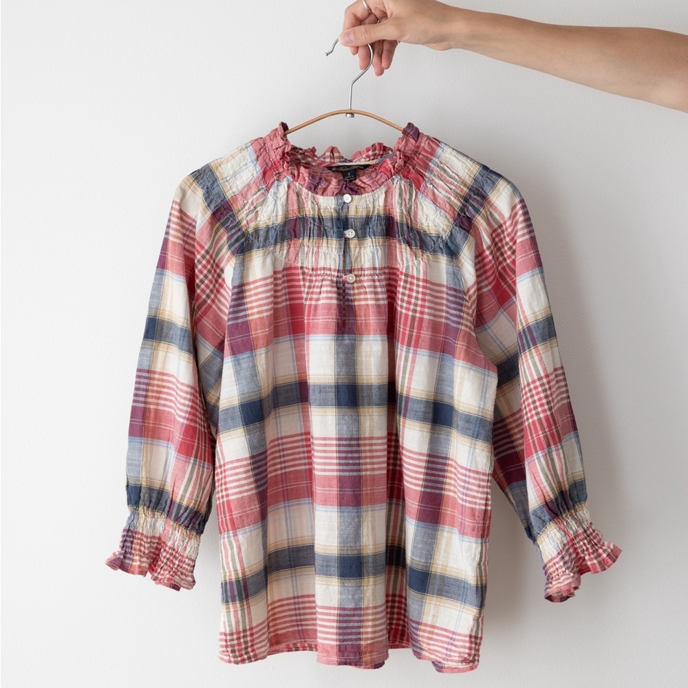 Brooks Brothers Golden Fleece Plaid Ruffle Blouse